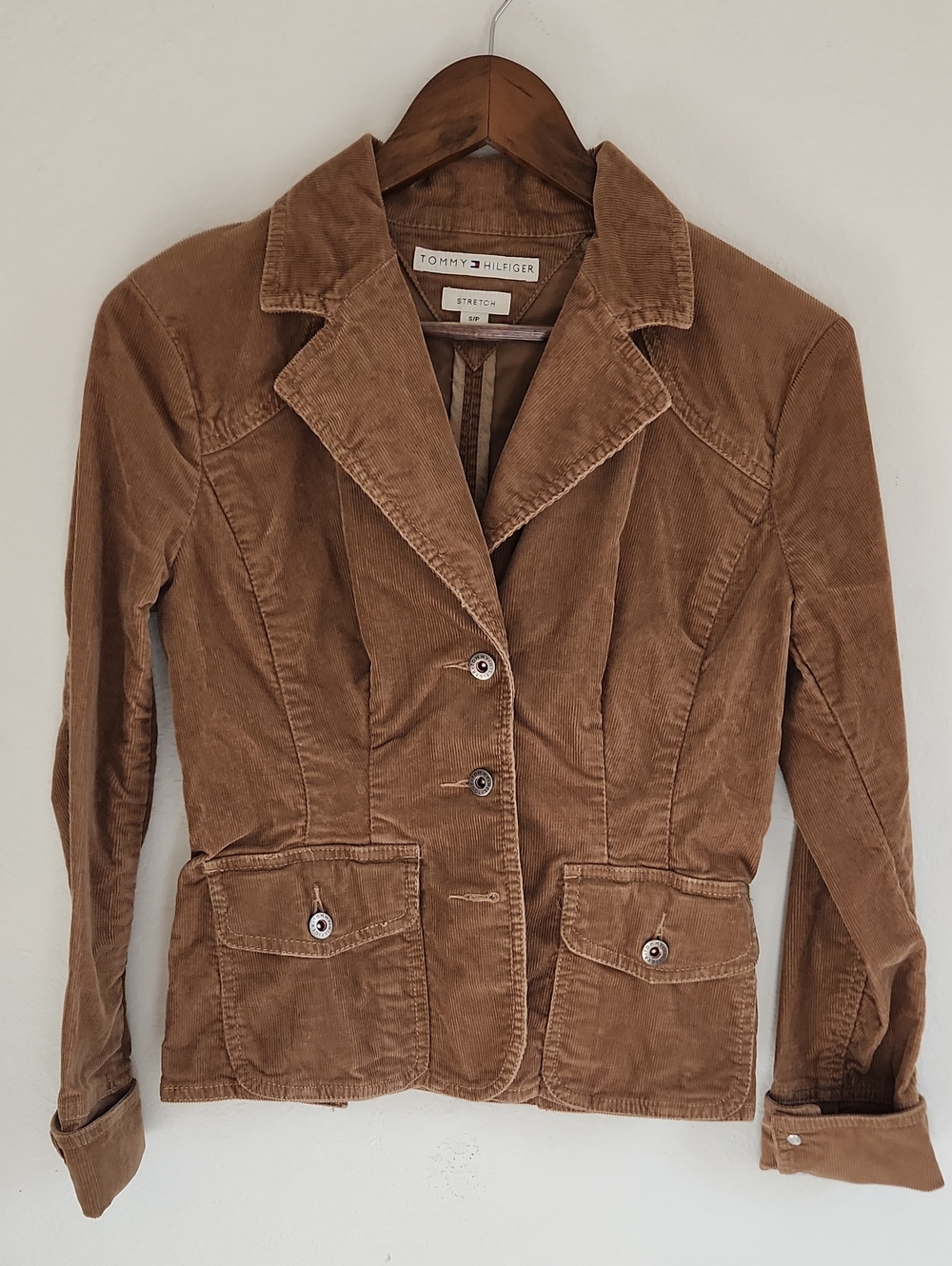 Vintage 90s Preppy Academia Camel Corduroy Cotton Stretch Jacket Size S Fall